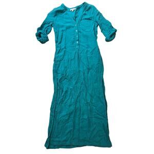 Everyday Ritual Sun & Sea Tracey Cotton Gauze Caftan Dress Cover Up Blue XS